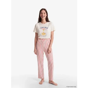 LCW DREAM Kırmızı Bisiklet Yaka Baskılı Kadın Pijama Takımı