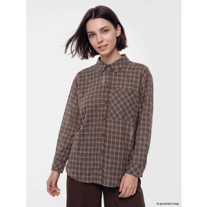 LCW Modest Kahverengi Ekose Keten Karışımlı Kadın Gömlek Tunik