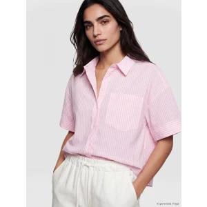 LCW Vision Pembe Çizgili Oversize Kadın Gömlek