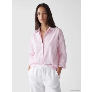 LCW EVERYDAY Pembe Çizgili Oversize Poplin Kadın Gömlek
