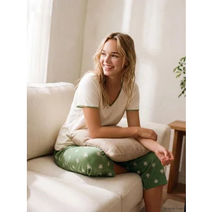 LCW DREAM Yeşil V Yaka Kadın Kaprili Pijama Takımı