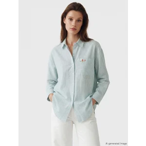 LCW Modest Yeşil Çizgili Oversize Poplin Kadın Gömlek Tunik