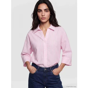 LCW Vision Pembe Çizgili Oversize Poplin Kadın Gömlek