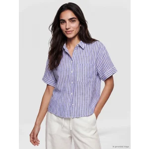 LCW Vision Mavi Çizgili Oversize Kadın Gömlek