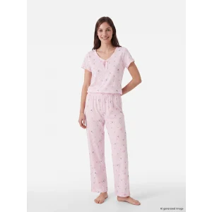 LCW DREAM Pembe V Yaka Çiçekli Kadın Pijama Takım