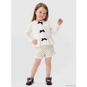 LCW baby Ekru Fiyonk Detaylı Bisiklet Yaka Kız Bebek Triko Hırka