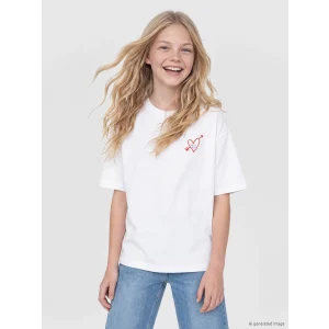LCW Kids Beyaz Loose Fit Baskılı Kız Çocuk Tişört