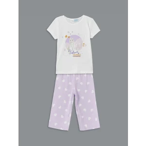 LCW Kids Beyaz Bisiklet Yaka Baskılı Kız Çocuk Pijama Takımı