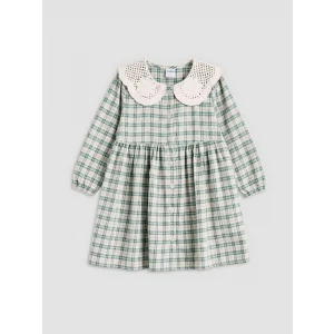 LCW Kids Yeşil Bebe Yaka Ekose Kız Çocuk Elbise