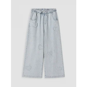 LCW Kids Mavi Wideleg Nakışlı Kız Çocuk Jean Pantolon