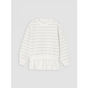 LCW Kids Ekru Bisiklet Yaka Fırfırlı Kız Çocuk Sweatshirt