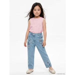 LCW Kids İndigo Straight Fit Nakışlı Kız Çocuk Jean Pantolon