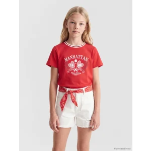 LCW Kids Kırmızı Manhattan Baskılı Kız Çocuk Tişört