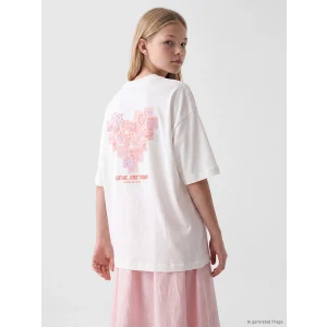 LCW Kids Ekru Loose Fit Baskılı Kız Çocuk Tişört