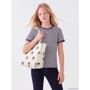 LCW ACCESSORIES Bej Fiyonk Baskılı Kanvas Kız Çocuk Omuz Çantası