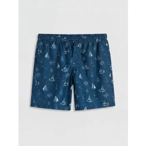 LCW SWIMWEAR Lacivert Diz Hizası Boy Desenli Erkek Deniz Şortu