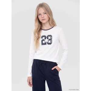LCW Kids Beyaz Bisiklet Yaka Baskılı Kız Çocuk Tişört