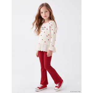 LCW Kids Ekru Fırfırlı Kız Çocuk Taytlı Takım