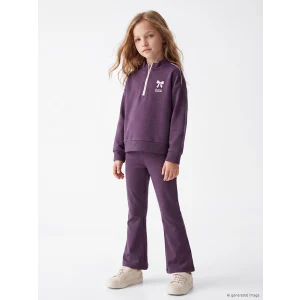 LCW Kids Mor Dik Yaka Kız Çocuk Soft Touch Taytlı Takım