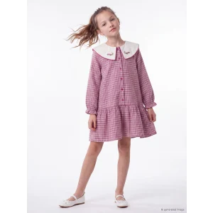 LCW Kids Mor Bebe Yaka Ekose Kız Çocuk Gabardin Elbise