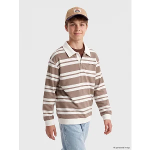 LCW Kids Gri Polo Yaka Çizgili Erkek Çocuk Sweatshirt