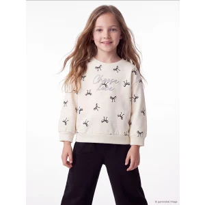 LCW Kids Ekru Bisiklet Yaka Fiyonk Desenli Kız Çocuk Kalın Takım