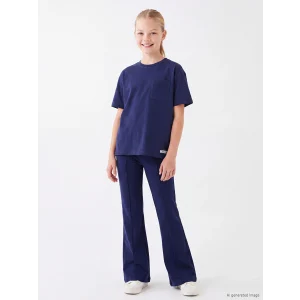 LCW Kids Lacivert Kız Çocuk Soft Touch Tişört ve İspanyol Paça Tayt