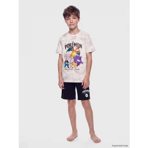LCW Kids Ekru Pokemon Baskılı Erkek Çocuk Şortlu Pijama Takımı
