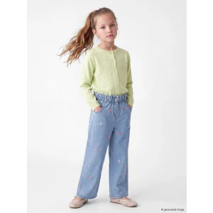 LCW Kids İndigo Wideleg Nakışlı Kız Çocuk Jean Pantolon