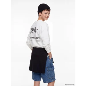 LCW Kids Ekru Bisiklet Yaka Baskılı Erkek Çocuk Sweatshirt
