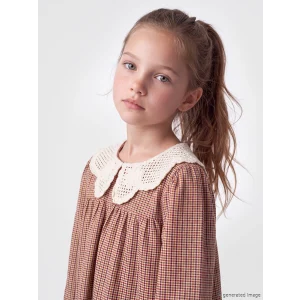 LCW Kids Turuncu Bebe Yaka Ekose Kız Çocuk Gabardin Elbise