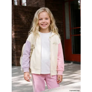 LCW Kids Ekru Kapüşonlu Kız Çocuk Fermuarlı Sweatshirt