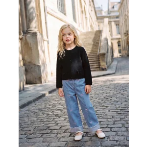 LCW Kids İndigo Wideleg Nakışlı Kız Çocuk Jean Pantolon
