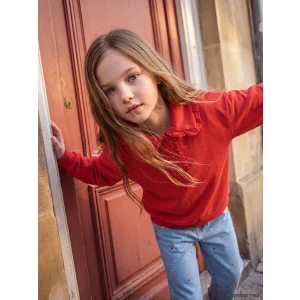 LCW Kids Kırmızı Polo Yaka Kız Çocuk Kalın Sweatshirt