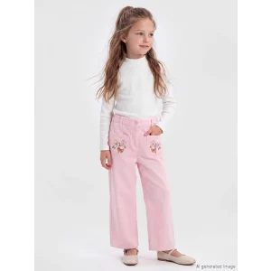LCW Kids Pembe Wideleg Kız Çocuk Nakışlı Pantolon