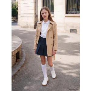 LCW Kids Lacivert Kız Çocuk Pileli Gabardin Şort Etek