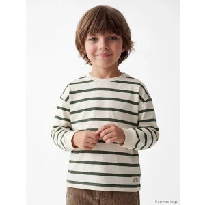 LCW Kids Haki Bisiklet Yaka Çizgili Erkek Çocuk Tişört