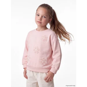 LCW Kids Pembe Bisiklet Yaka Nakışlı Kız Çocuk Sweatshirt