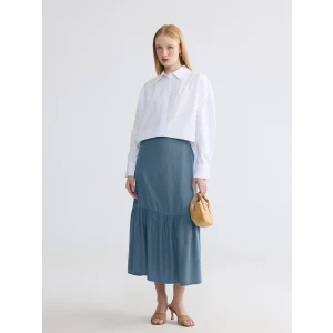 LCW Modest İndigo Beli Lastikli Fırfırlı Jean Etek