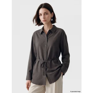 LCW Modest Kahverengi Keten Karışımlı Kadın Gömlek Tunik