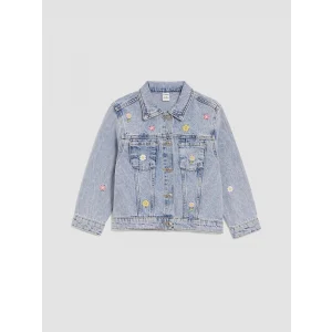 LCW Kids Mavi Gömlek Yaka Nakışlı Kız Çocuk Jean Ceket