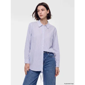LCW Modest Mavi Çizgili Bağcıklı Kadın Gömlek Tunik