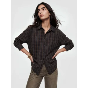 LCW Vision Kahverengi Ekose Oversize Kadın Gömlek