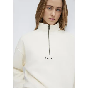 Mavi 1S10533-89145 MVJNS Nakışlı Yarı Fermuarlı Ekru Sweatshirt