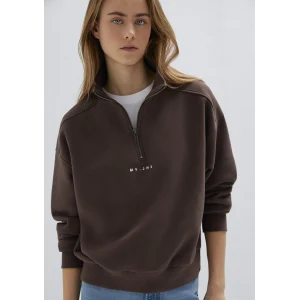 Mavi 1S10533-71603 MVJNS Nakışlı Yarı Fermuarlı Kahverengi Sweatshirt
