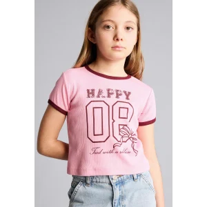 Defacto D8542A8PN253 Pembe Baskılı Fitilli Kaşkorse Tişört Kız Çocuk