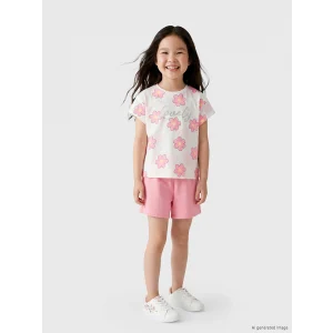 LCW Kids Ekru Simli Çiçekli Kız Çocuk Şortlu Takım