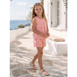 LCW Kids Pembe Fiyonk Nakışlı Kız Çocuk Şortlu Takım