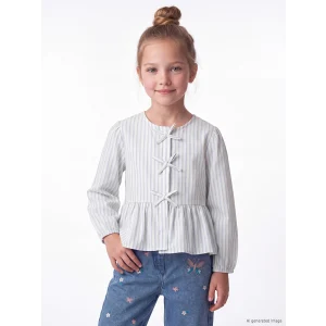 LCW Kids Mavi Fiyonk Detaylı Çizgili Kız Çocuk Gömlek
