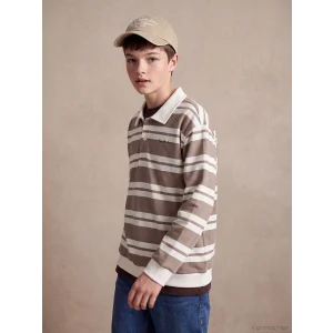 LCW Kids Gri Polo Yaka Çizgili Erkek Çocuk Sweatshirt